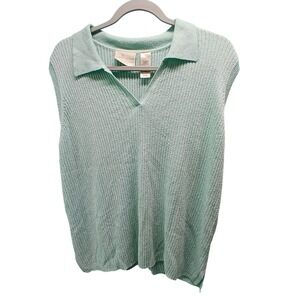 First Issue Liz Claiborne Sweater Vest 2 Green Ribbed V-Neck‎ Coastal Preppy